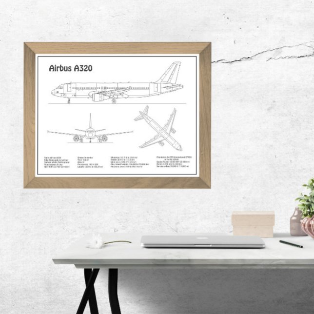 Foto Airbus A320 - Planos de Dibujo de Aviones Planes B (Airbus A320 - Airplane Blueprint Drawing Plans BD. Photo Print)