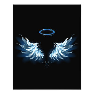Foto Alas del Ángel Azul brillante sobre fondo negro