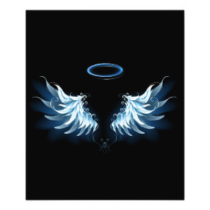 Foto Alas del Ángel Azul brillante sobre fondo negro