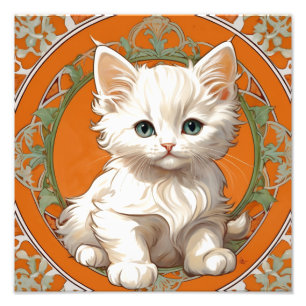Foto Alphonse Mucha Art Nouveau Gatito Blanco
