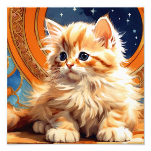 Foto Alphonse Mucha Art Nouveau Naranja Cat