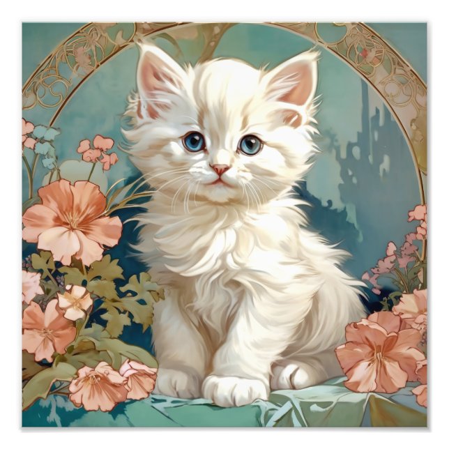 Foto Alphonse Mucha Estilo Gato Blanco (Frente)