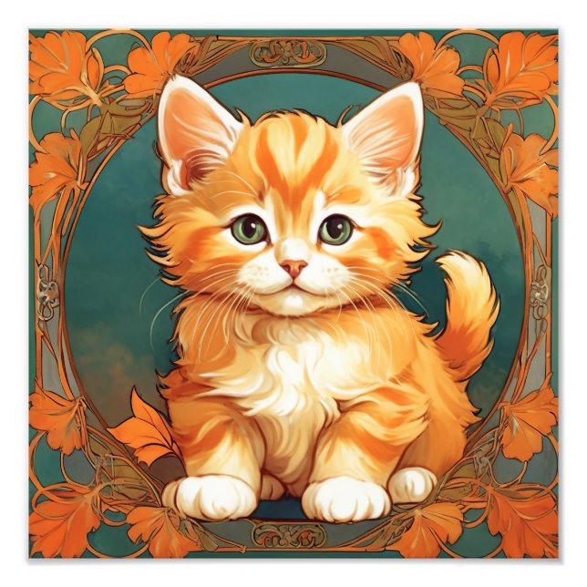 Foto Alphonse Mucha Style Naranja Cat (Frente)