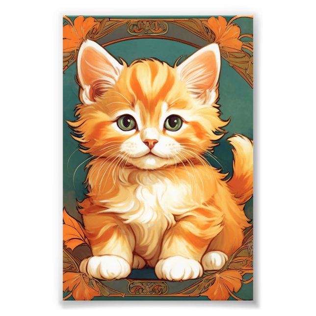 Foto Alphonse Mucha Style Naranja Cat (Frente)