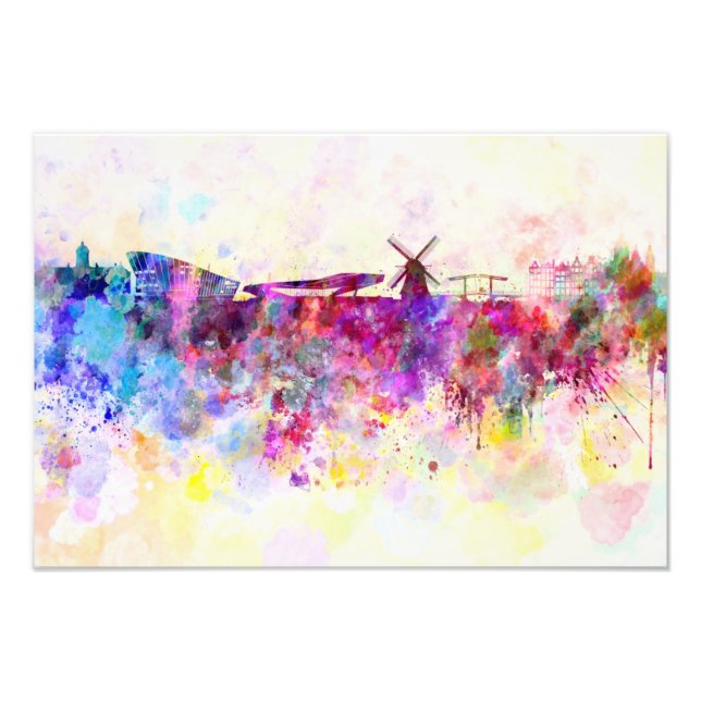Foto Amsterdam skyline in watercolor background (Frente)