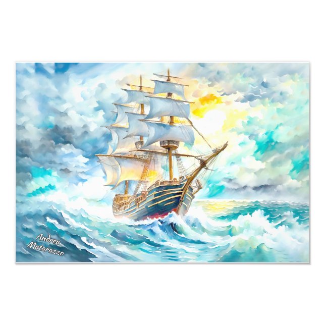 Foto Anciano barco de vela en la tormenta (Frente)