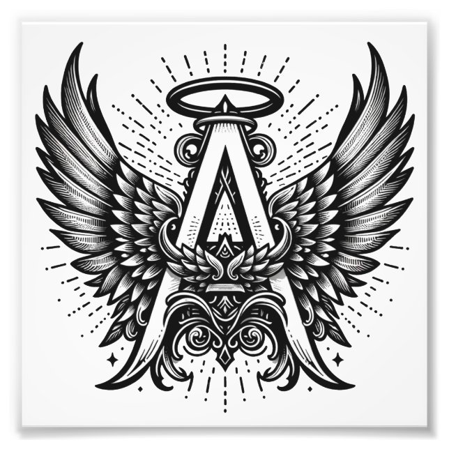 Foto Ángel Alphabet A Inicial Lating Wings Halo (Frente)
