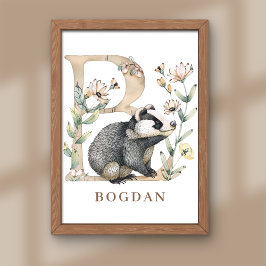 Foto Animal Alphabet Letter B Kids Name Nursery Poster