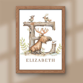 Foto Animal Alphabet Letter E Kids Name Nursery Poster