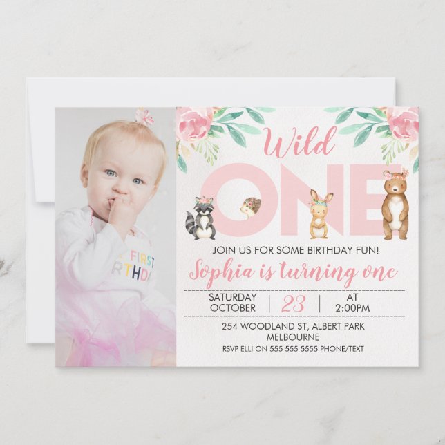 Foto Animales de Woodland Invitación de primer cum (Anverso)