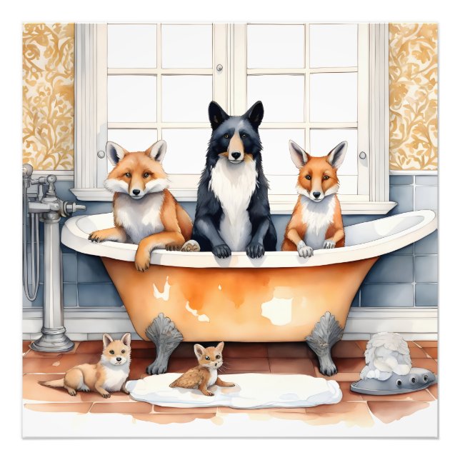 Foto Animales divertidos en el baño (Frente)