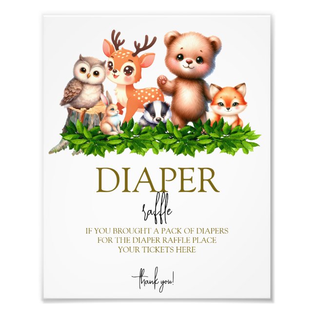 Foto Animales forestales Rótulo Diaper Raffle (Frente)