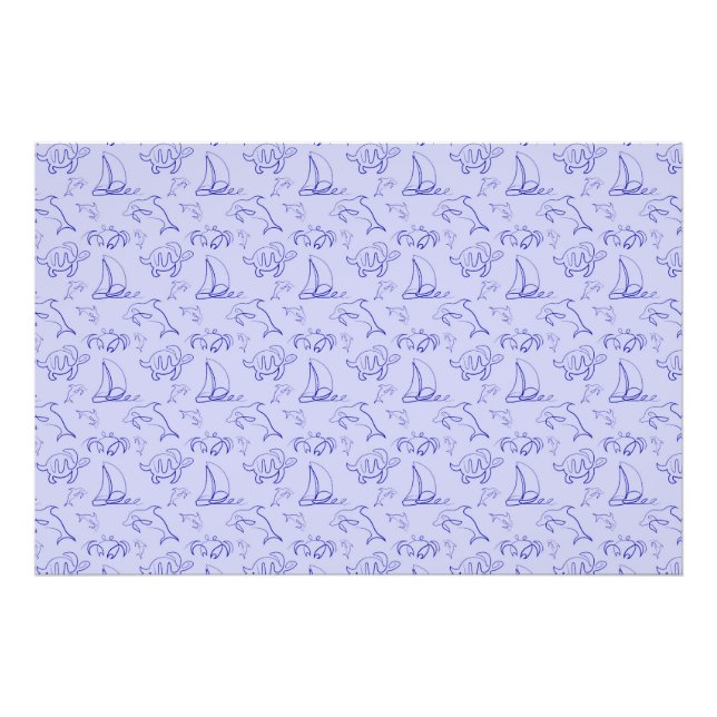 Foto Animales marinos y patrón de dibujo de una línea (Frente)