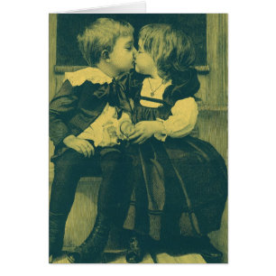 Foto antigua de amor y romance, niños besándose