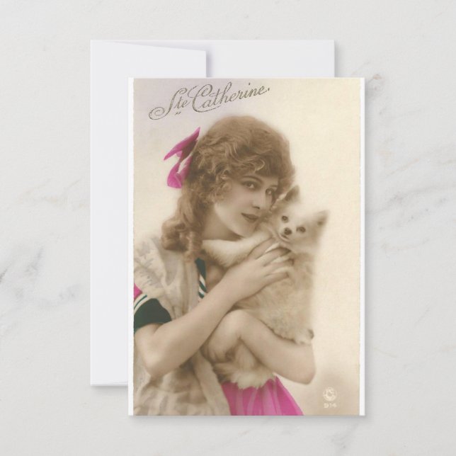 Foto antigua: mujer victoriana y perro (Anverso)