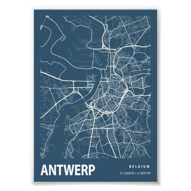 Foto Antwerp - Mapa de la ciudad de Blueprint en Bélgic (Frente)