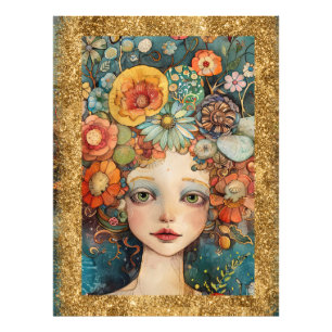 Foto *~  AP95 Flores de Mujer Caprichosas Dorado Arte c