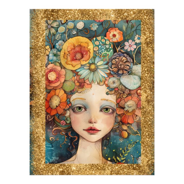 Foto *~  AP95 Flores de Mujer Caprichosas Dorado Arte c (Frente)
