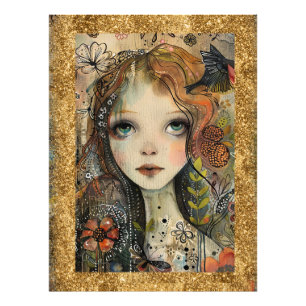 Foto *~ AP95 Mujer Caprichosa Dorado Brillo Floral