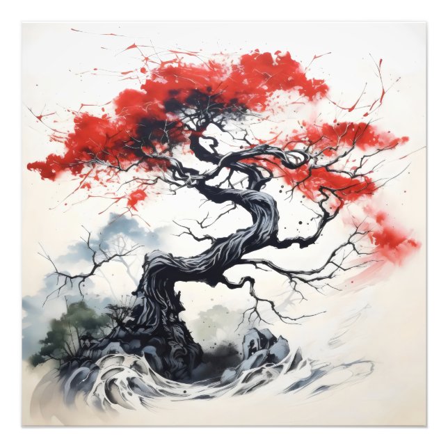 Foto Árbol abstracto rojo negro (Frente)