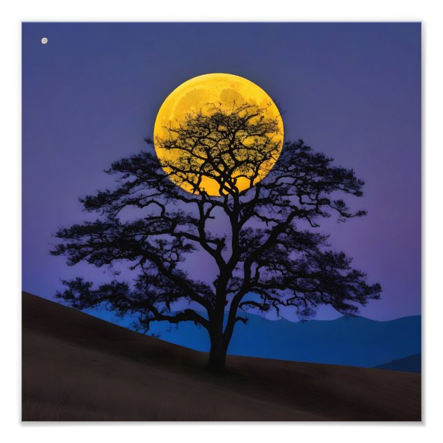 Foto Árbol de siluetas bajo la luna llena (Frente)
