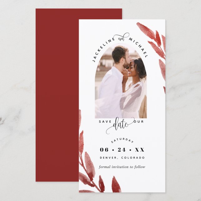 Foto Arch Burgundy Wedding Save The Date Bookmark (Anverso / Reverso)