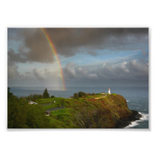 Foto Arco iris sobre el faro de Kilauea en la impresión