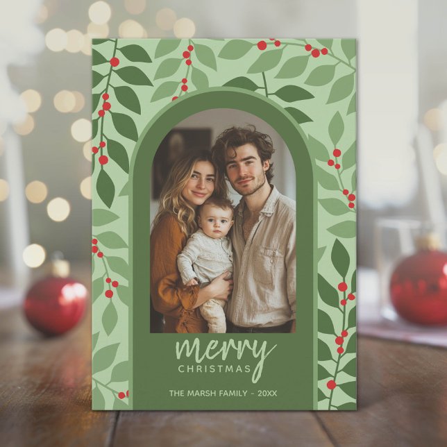 Foto arco moderno - ramas de eucalipto Navidad (Modern Holiday Greeting with Photo)