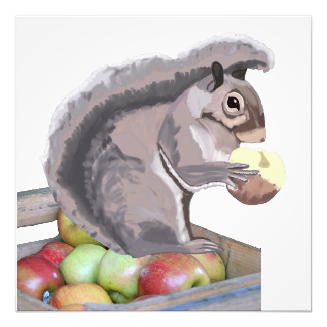 Foto Ardilla corta comiendo una manzana en una tasa de  (Frente)