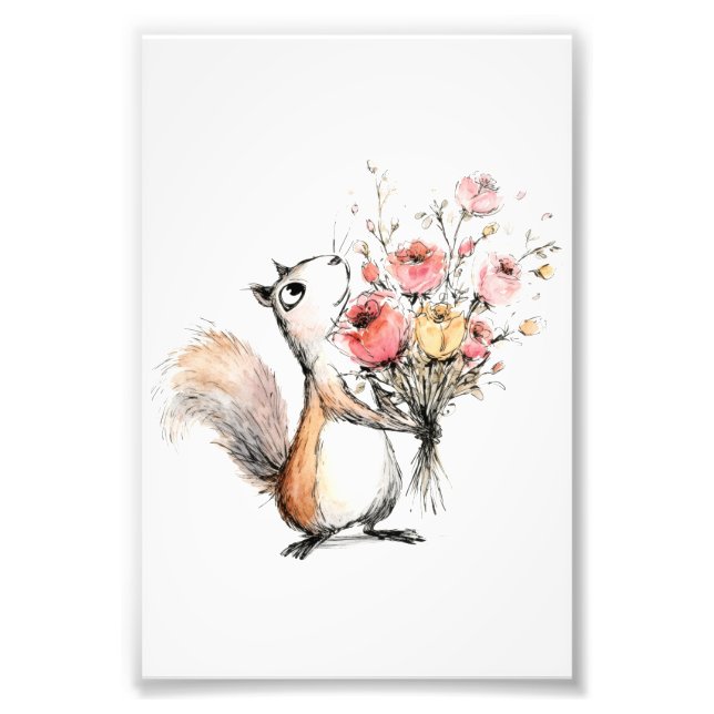 Foto Ardilla linda con ramo de flores (Frente)