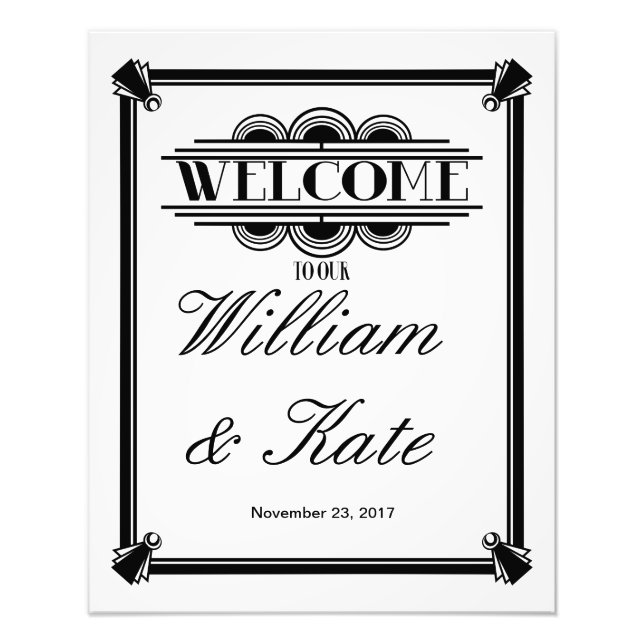 Foto art deco, bienvenidos a nuestro cartel boda (Frente)