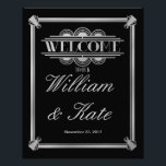 Foto art deco, bienvenidos a nuestro cartel boda<br><div class="desc">Firma boda Negro y plata</div>