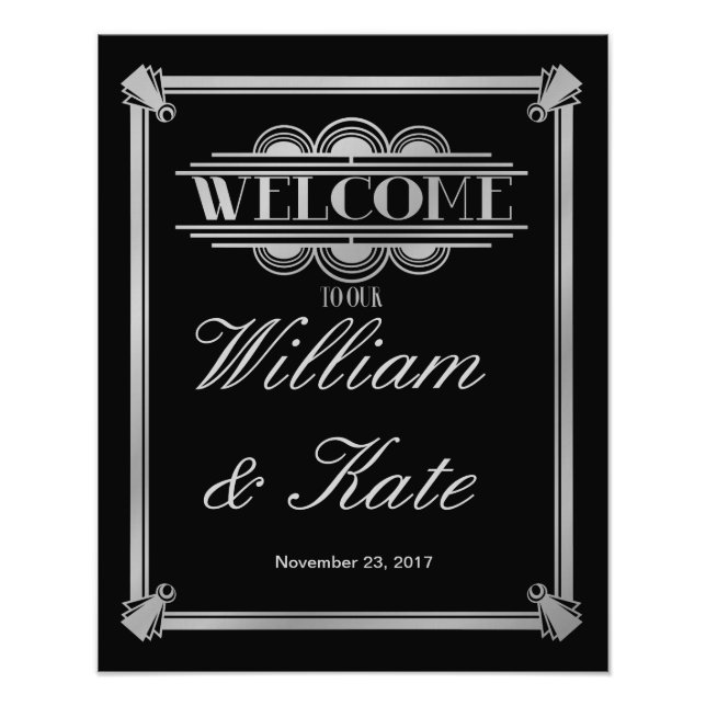 Foto art deco, bienvenidos a nuestro cartel boda (Frente)