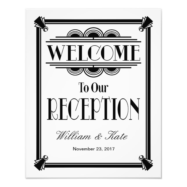 Foto art deco, bienvenidos a nuestro cartel de boda de  (Frente)