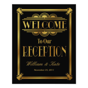 Foto art deco, bienvenidos a nuestro cartel de boda de 