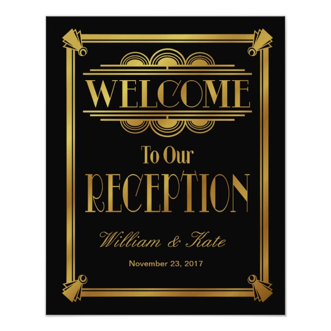 Foto art deco, bienvenidos a nuestro cartel de boda de  (Frente)