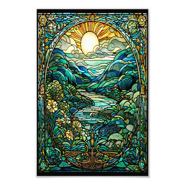 Foto Art Nouveau Stained Glass Sunrise Art (Frente)