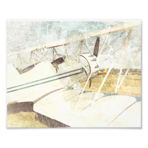 Foto Arte Antiguo Avión Biplano Azul y Blanco