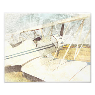 Foto Arte Antiguo Avión Biplano Azul y Blanco