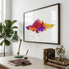 Foto Arte de Acuarela del Horizonte de Chicago sobre Fo