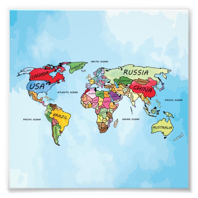 Foto Arte de acuarela del Mapa Mundial (Frente)