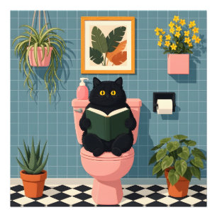 Foto Arte de Baño de Gato Amante de Libros Adorable