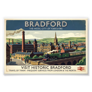 Foto Arte de cartel de viaje retro de Bradford Yorkshir