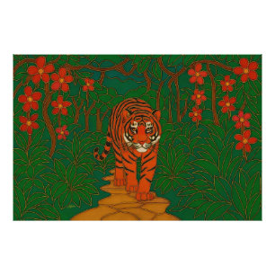 Foto Arte de cloisonne Tigre en el camino de la selva