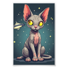 Foto Arte de dibujos animados espaciales de gato Sphynx