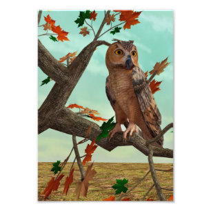 Foto Arte de fauna del arce de búho de otoño
