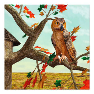 Foto Arte de fauna del arce de búho de otoño
