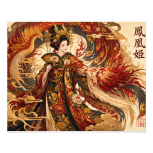 Foto Arte de Geisha Fénix Japonesa Diseño de Mitologí