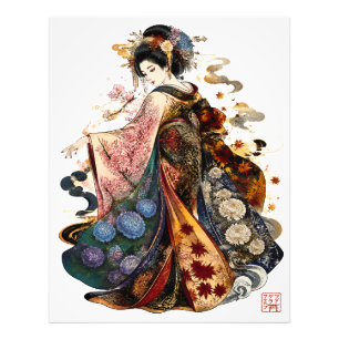 Foto Arte de Geisha Japonesa Kimono y Flores de Tempo