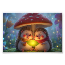 Arte de hongo adorable erizo – Fantasía acogedora